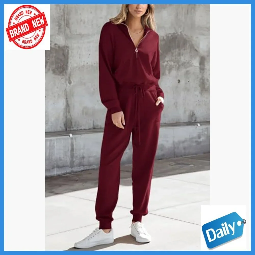 Large 2-Piece Sweater Set Zip Up Sweatshirt Jogger Pants Tracksuit